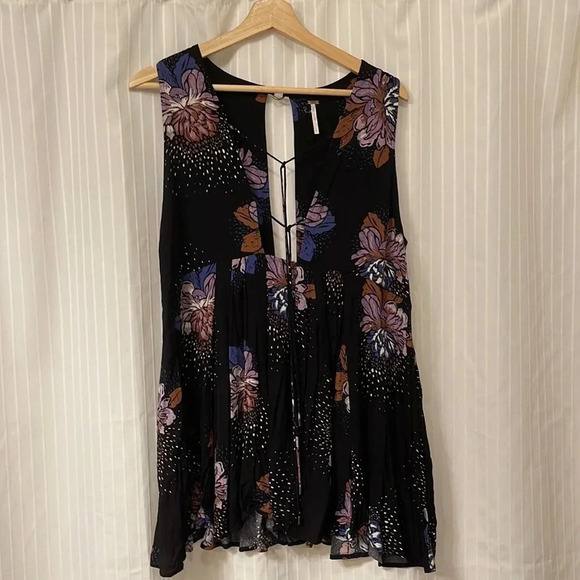 Free People - Black/Blue/Purple - Floral Mini Dress/Tunic - Size Small - Picture 1 of 6